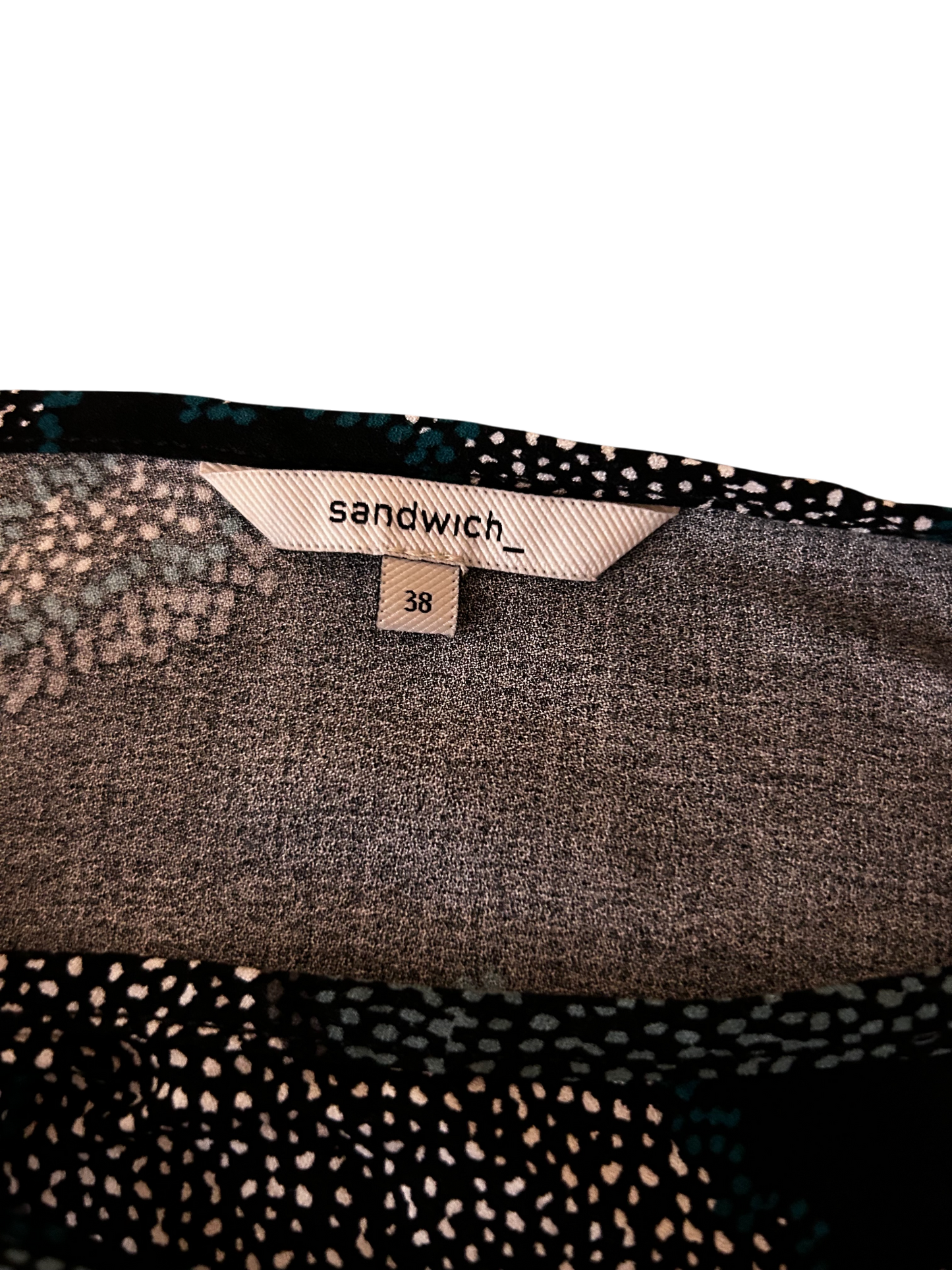 Damen Bluse Langarm Gr 38 Schwarz Grün Viskose Elegant Print Oberteil Modern