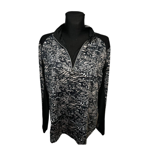 Damen Sportshirt Langarm Gr XXL Schwarz Grau Print Funktionsshirt Modern Elegant