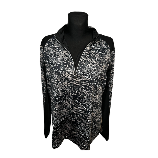 Damen Sportshirt Langarm Gr XXL Schwarz Grau Print Funktionsshirt Modern Elegant