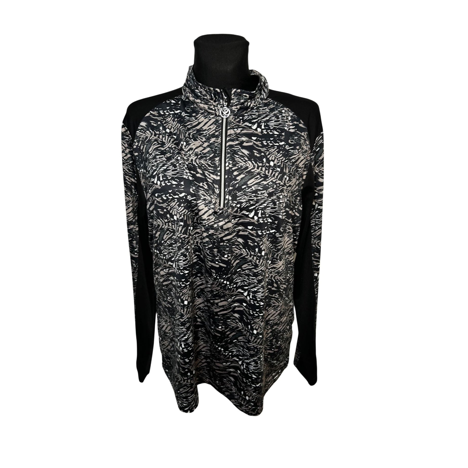 Damen Sportshirt Langarm Gr XXL Schwarz Grau Print Funktionsshirt Modern Elegant