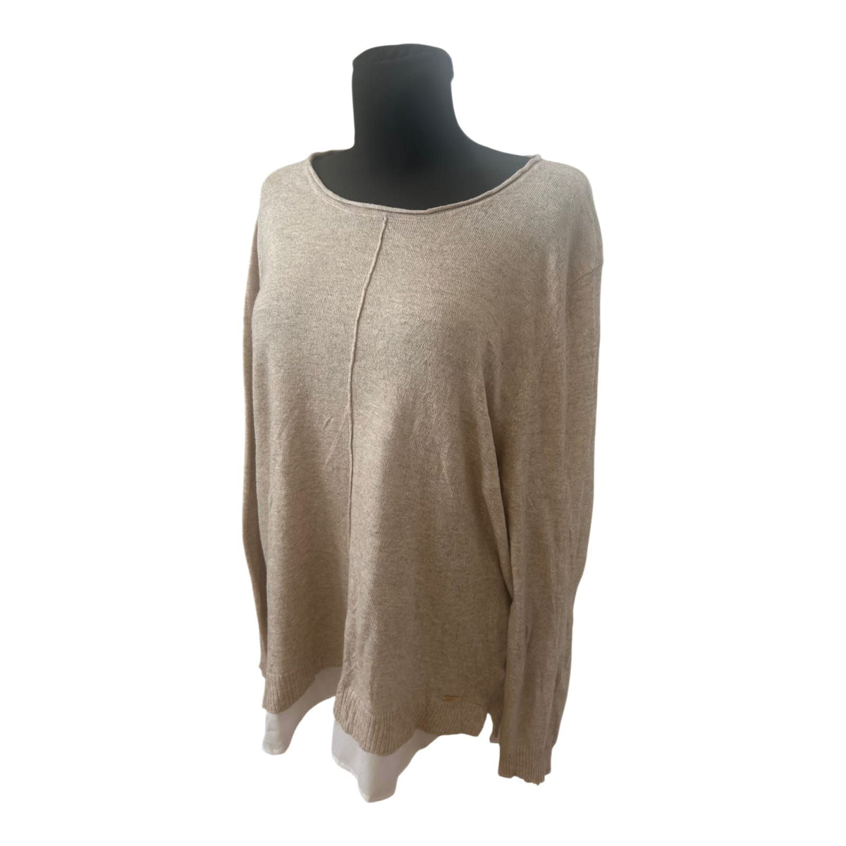Calvin Klein Pullover Damen Gr XL Beige Layer Look Feinstrick Elegant