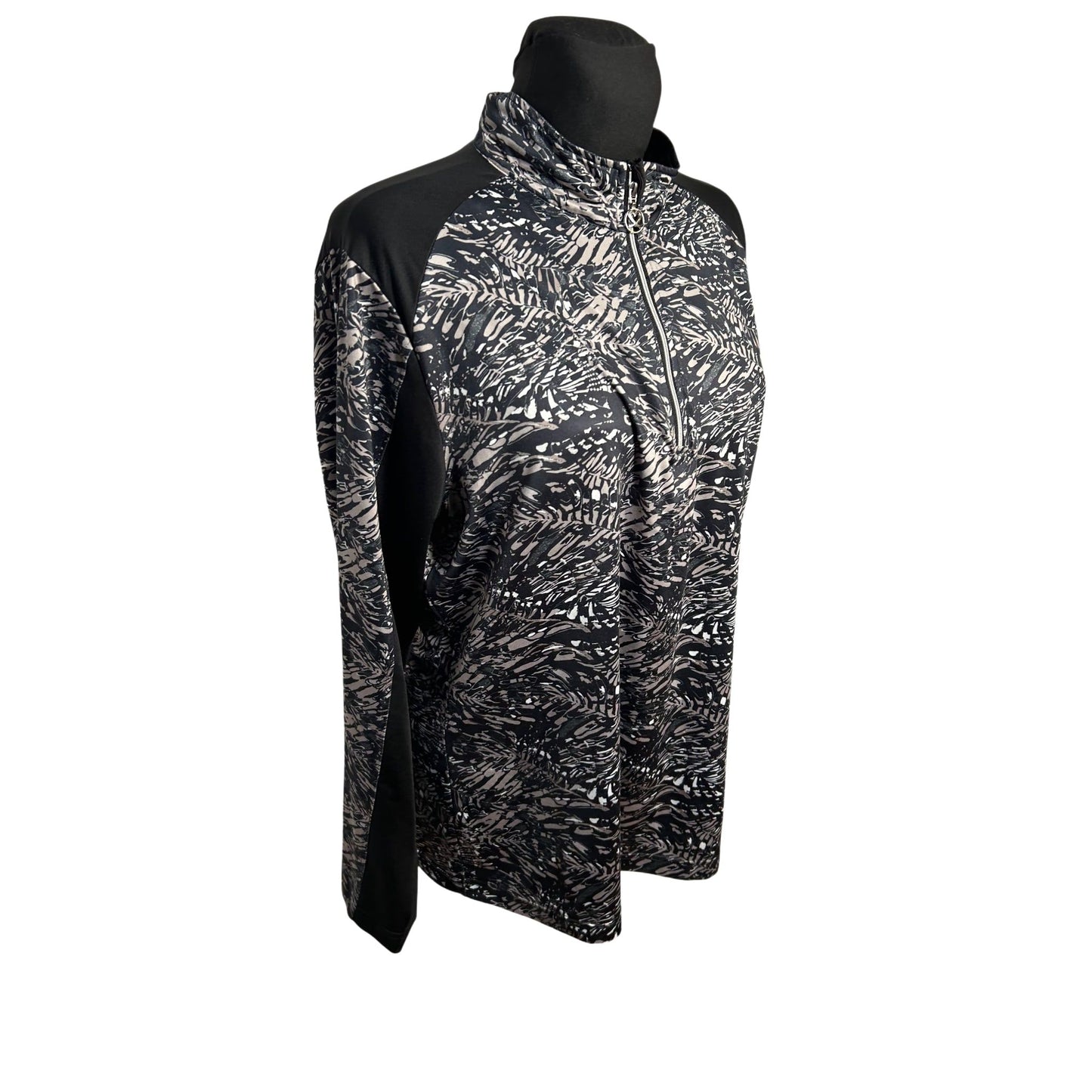 Damen Sportshirt Langarm Gr XXL Schwarz Grau Print Funktionsshirt Modern Elegant
