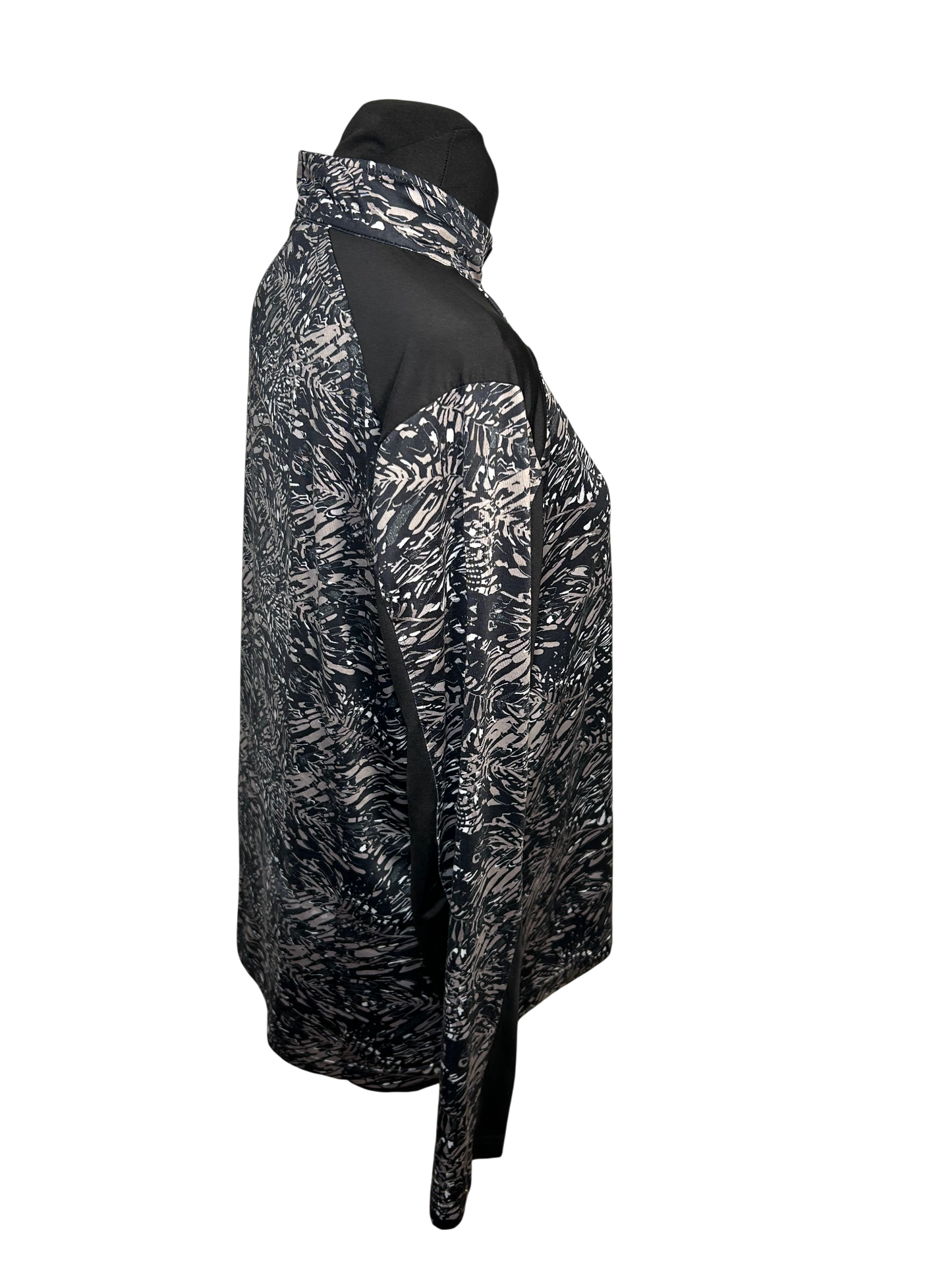 Damen Sportshirt Langarm Gr XXL Schwarz Grau Print Funktionsshirt Modern Elegant