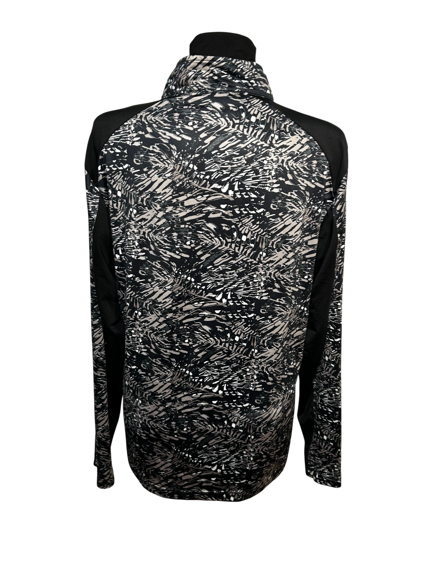 Damen Sportshirt Langarm Gr XXL Schwarz Grau Print Funktionsshirt Modern Elegant