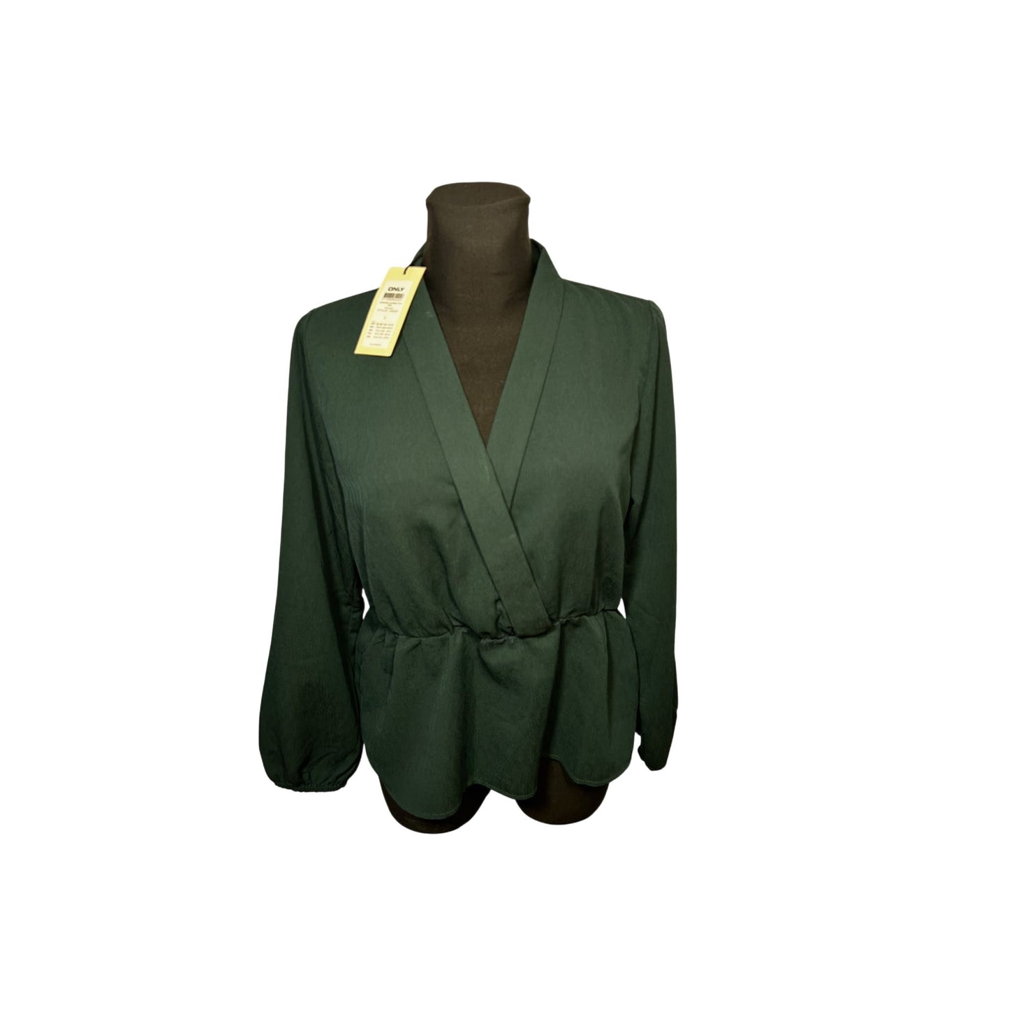 Pigalle Damen Bluse Wickeloptik Gr L Dunkelgrün Elegant Langarm Modern Neu