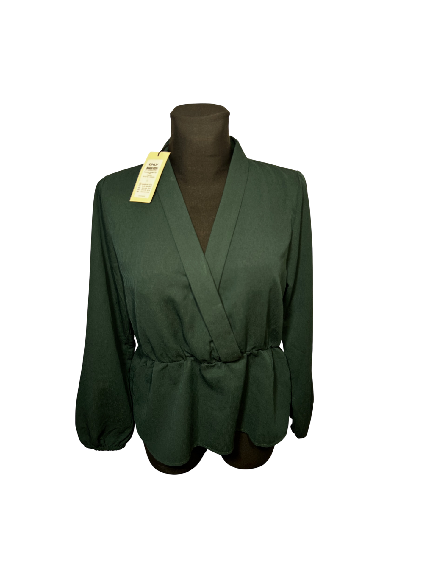 Pigalle Damen Bluse Wickeloptik Gr L Dunkelgrün Elegant Langarm Modern Neu