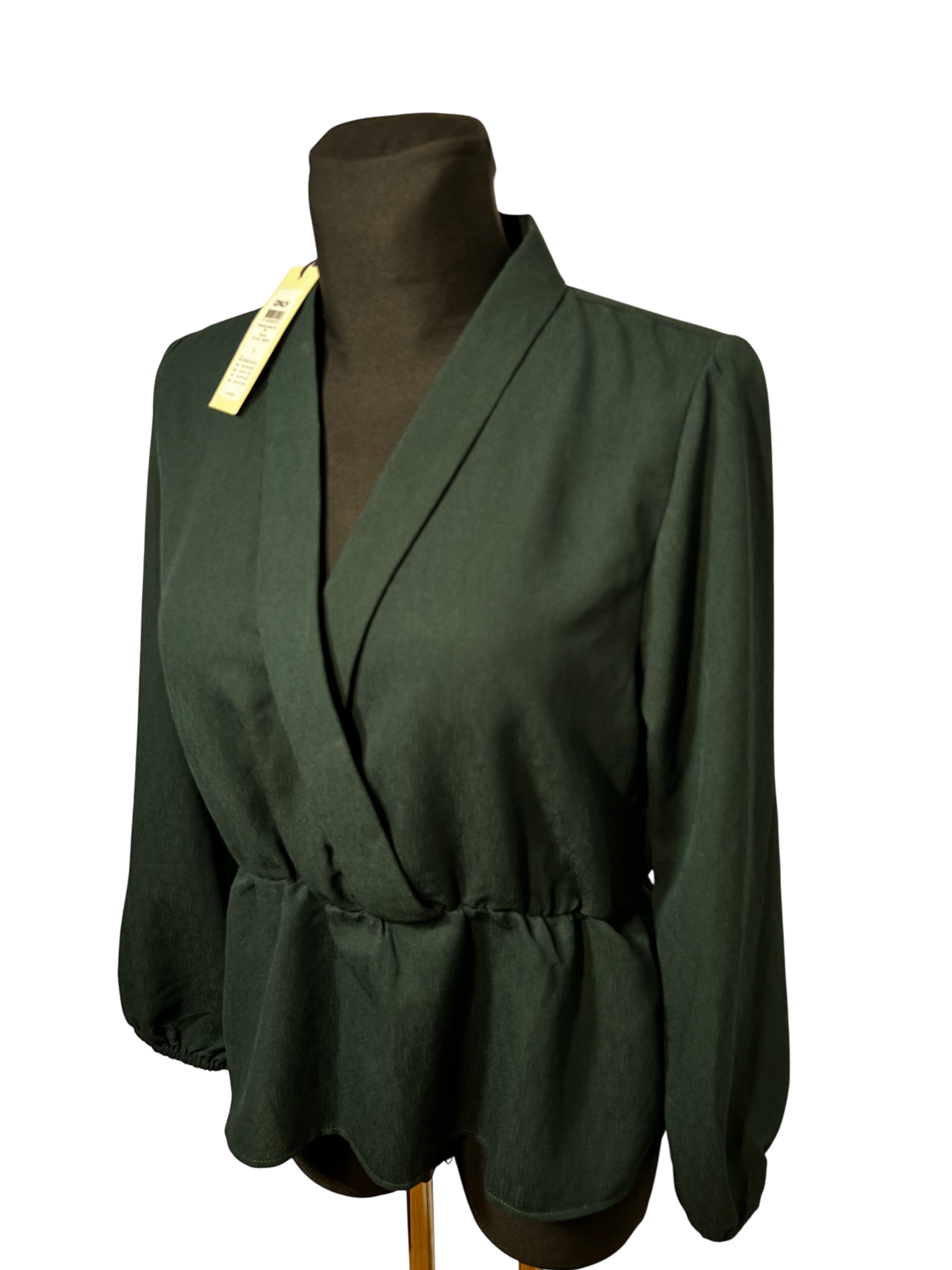 Pigalle Damen Bluse Wickeloptik Gr L Dunkelgrün Elegant Langarm Modern Neu