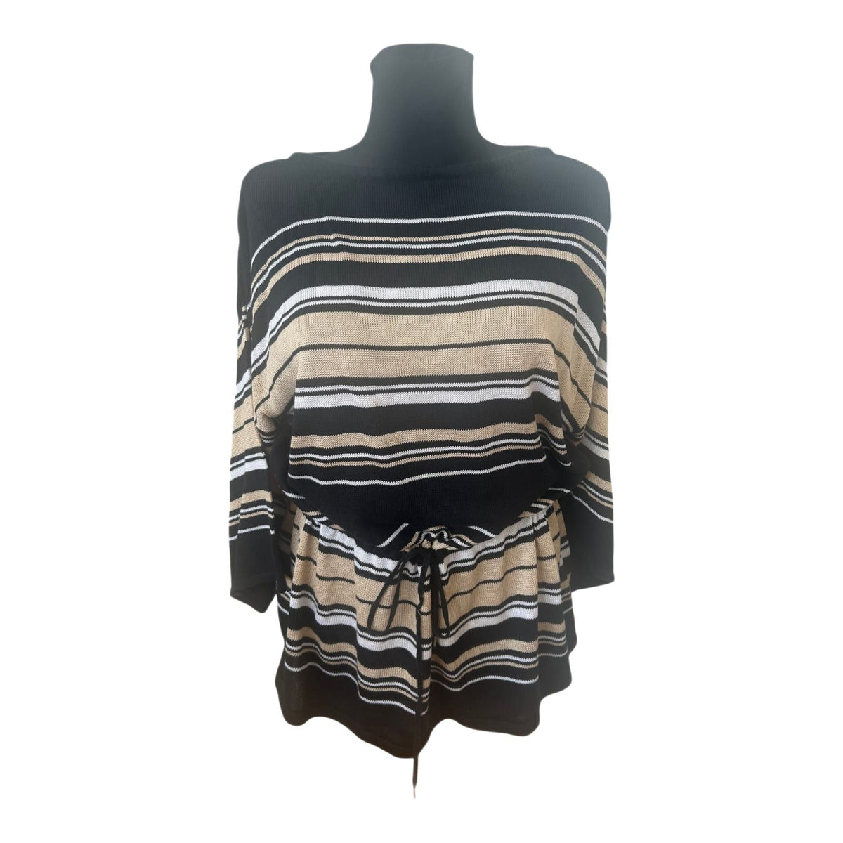 Chaps Ralph Lauren Pullover Damen Gr XXL Schwarz Beige Streifen Gürtel