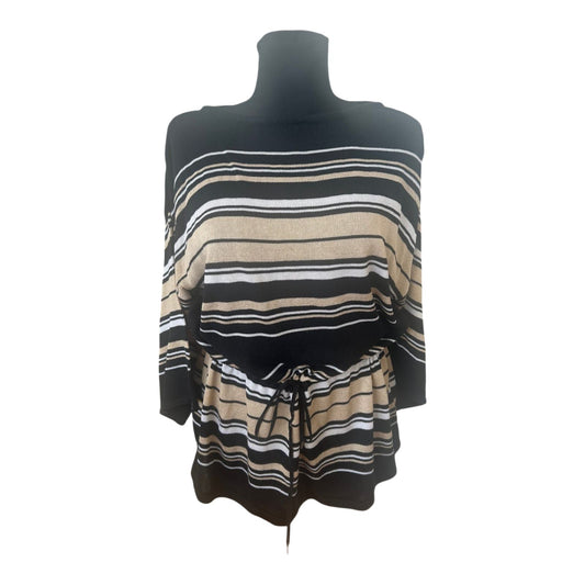 Chaps Ralph Lauren Pullover Damen Gr XXL Schwarz Beige Streifen Gürtel