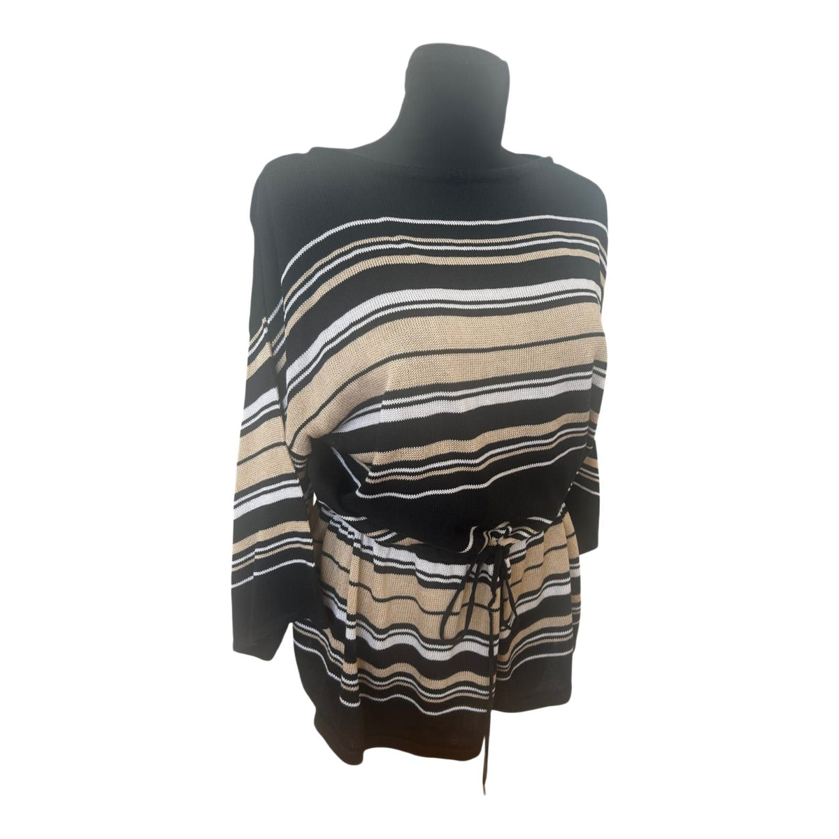 Chaps Ralph Lauren Pullover Damen Gr XXL Schwarz Beige Streifen Gürtel