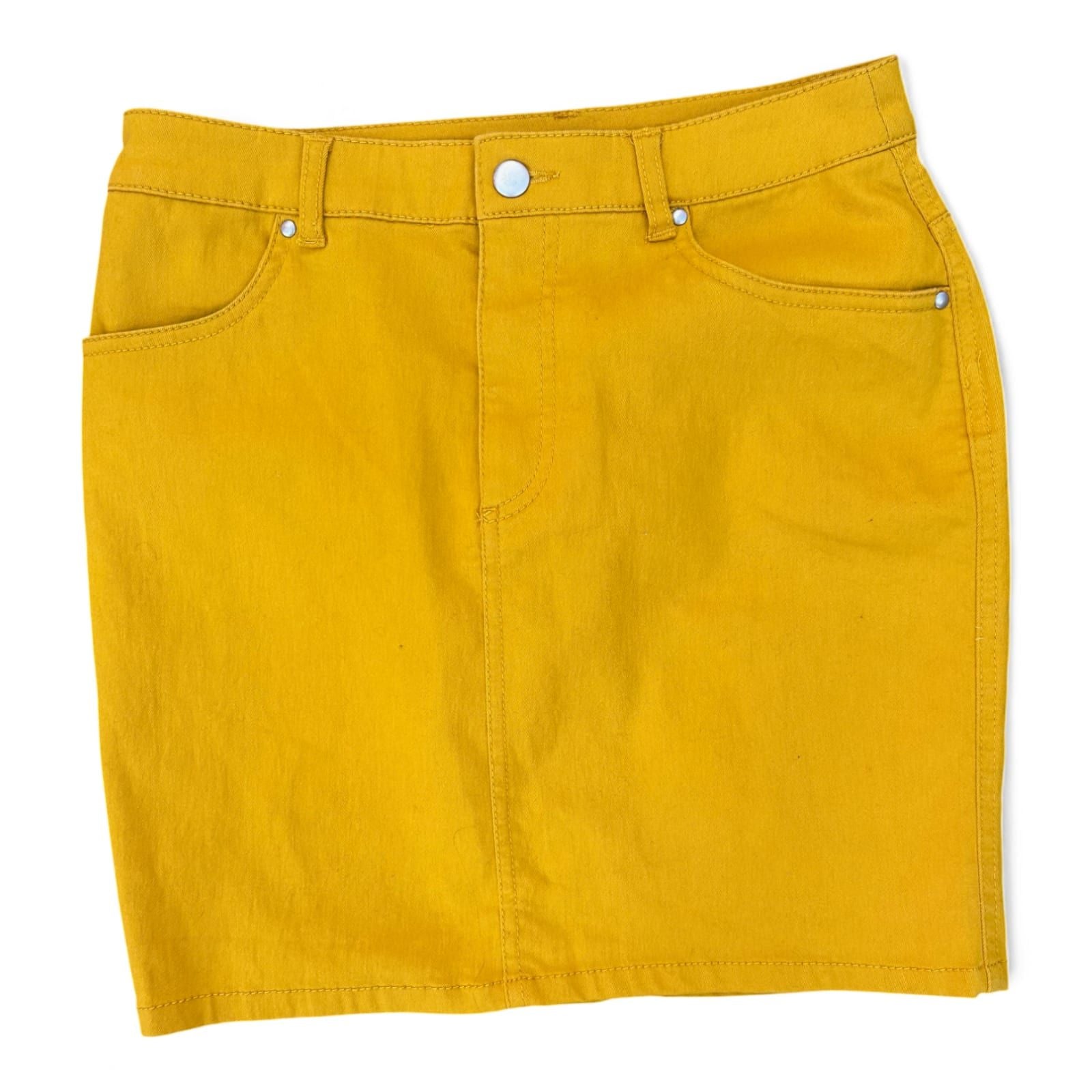 H&M Rock Damen Gr 38 Gelb Mini Sommer Baumwolle Stretch Reißverschluss