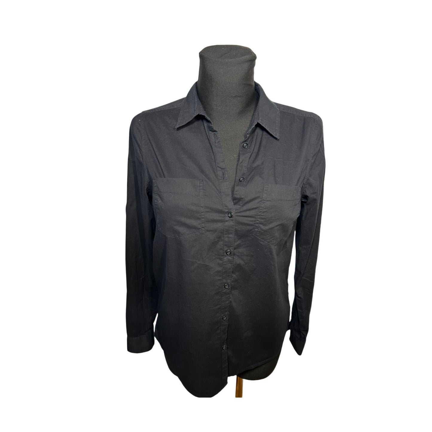 Yessica Damen Bluse Hemdbluse Gr 36 Schwarz Baumwolle Langarm Basic Elegant