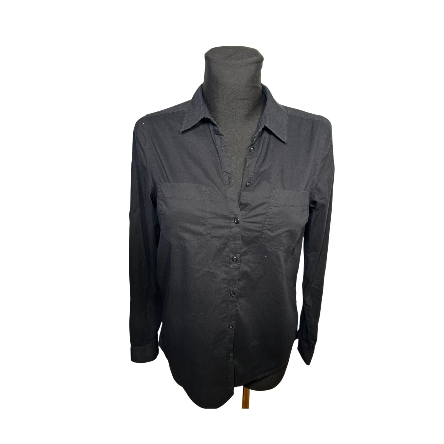 Yessica Damen Bluse Hemdbluse Gr 36 Schwarz Baumwolle Langarm Basic Elegant