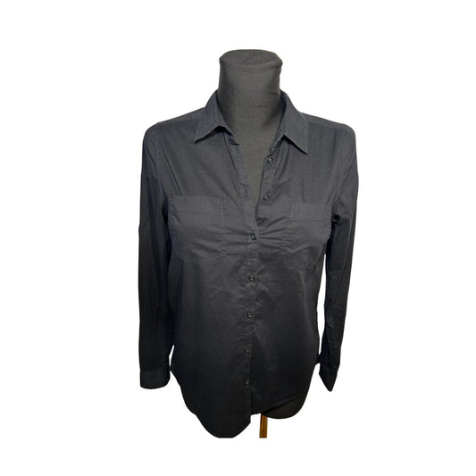 Yessica Damen Bluse Hemdbluse Gr 36 Schwarz Baumwolle Langarm Basic Elegant