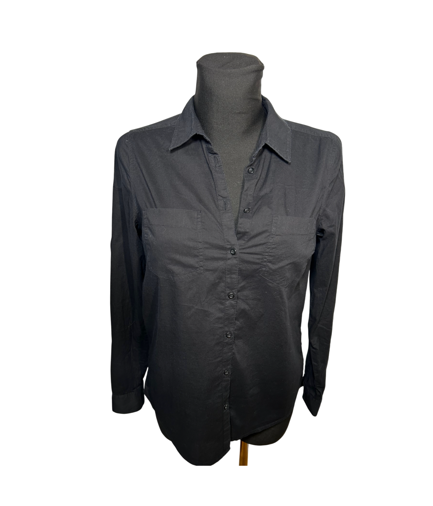 Yessica Damen Bluse Hemdbluse Gr 36 Schwarz Baumwolle Langarm Basic Elegant
