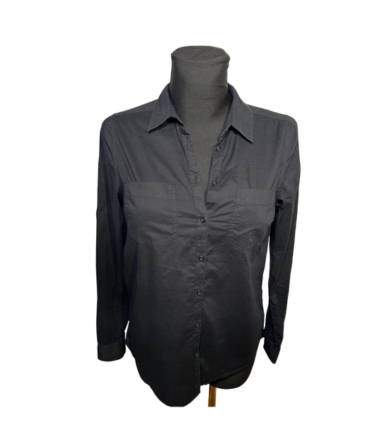 Yessica Damen Bluse Hemdbluse Gr 36 Schwarz Baumwolle Langarm Basic Elegant