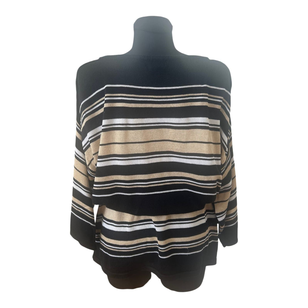 Chaps Ralph Lauren Pullover Damen Gr XXL Schwarz Beige Streifen Gürtel