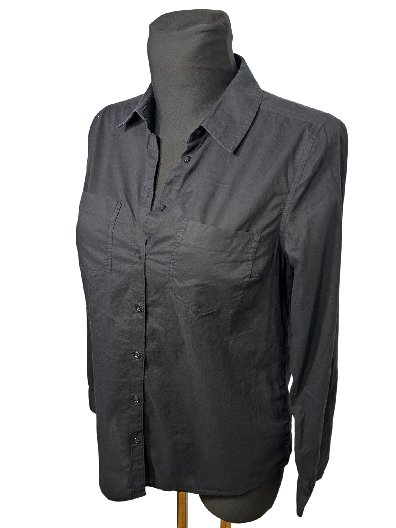 Yessica Damen Bluse Hemdbluse Gr 36 Schwarz Baumwolle Langarm Basic Elegant