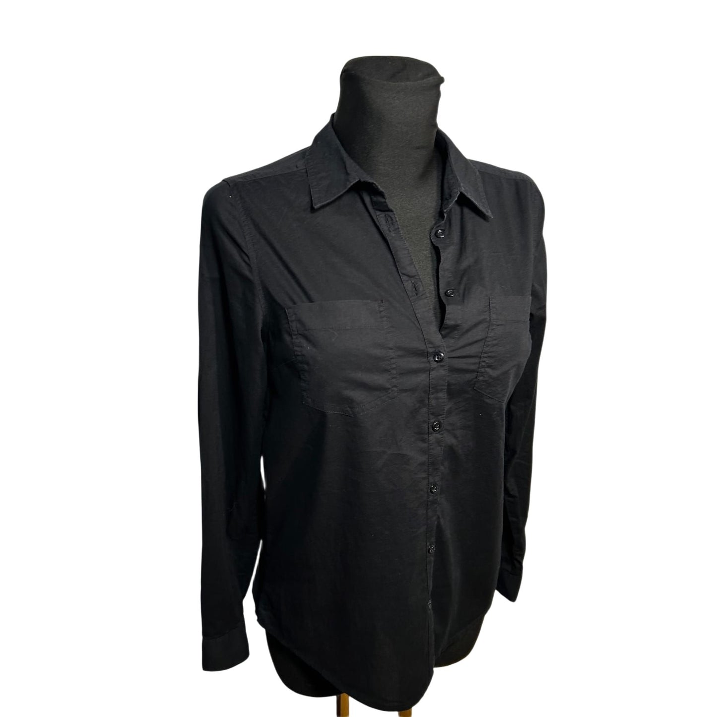 Yessica Damen Bluse Hemdbluse Gr 36 Schwarz Baumwolle Langarm Basic Elegant