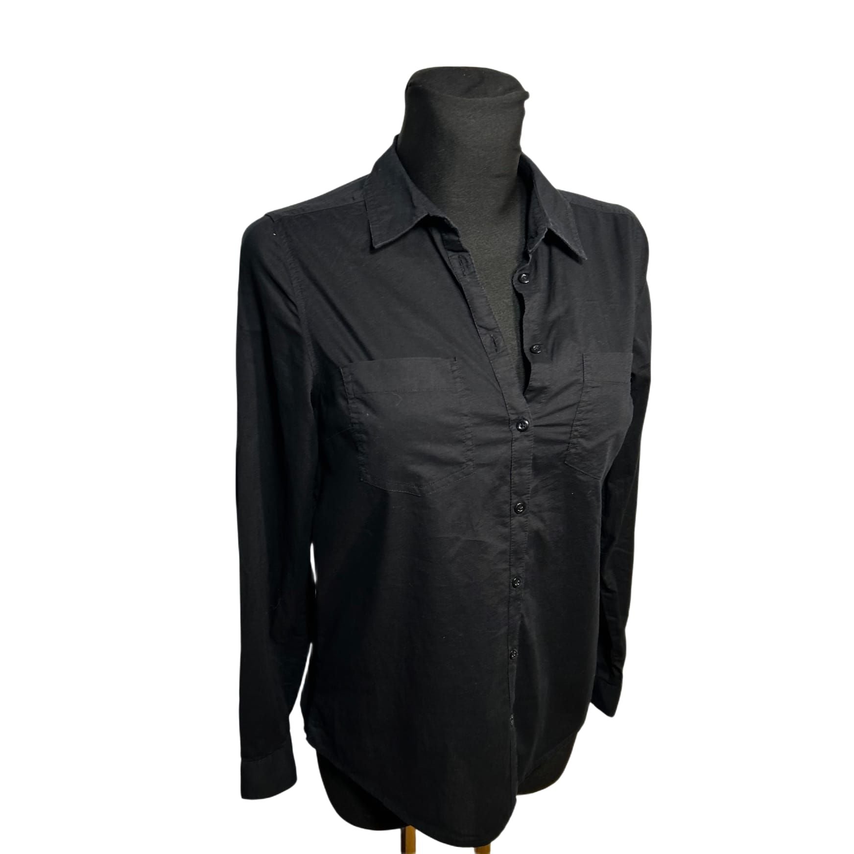 Yessica Damen Bluse Hemdbluse Gr 36 Schwarz Baumwolle Langarm Basic Elegant