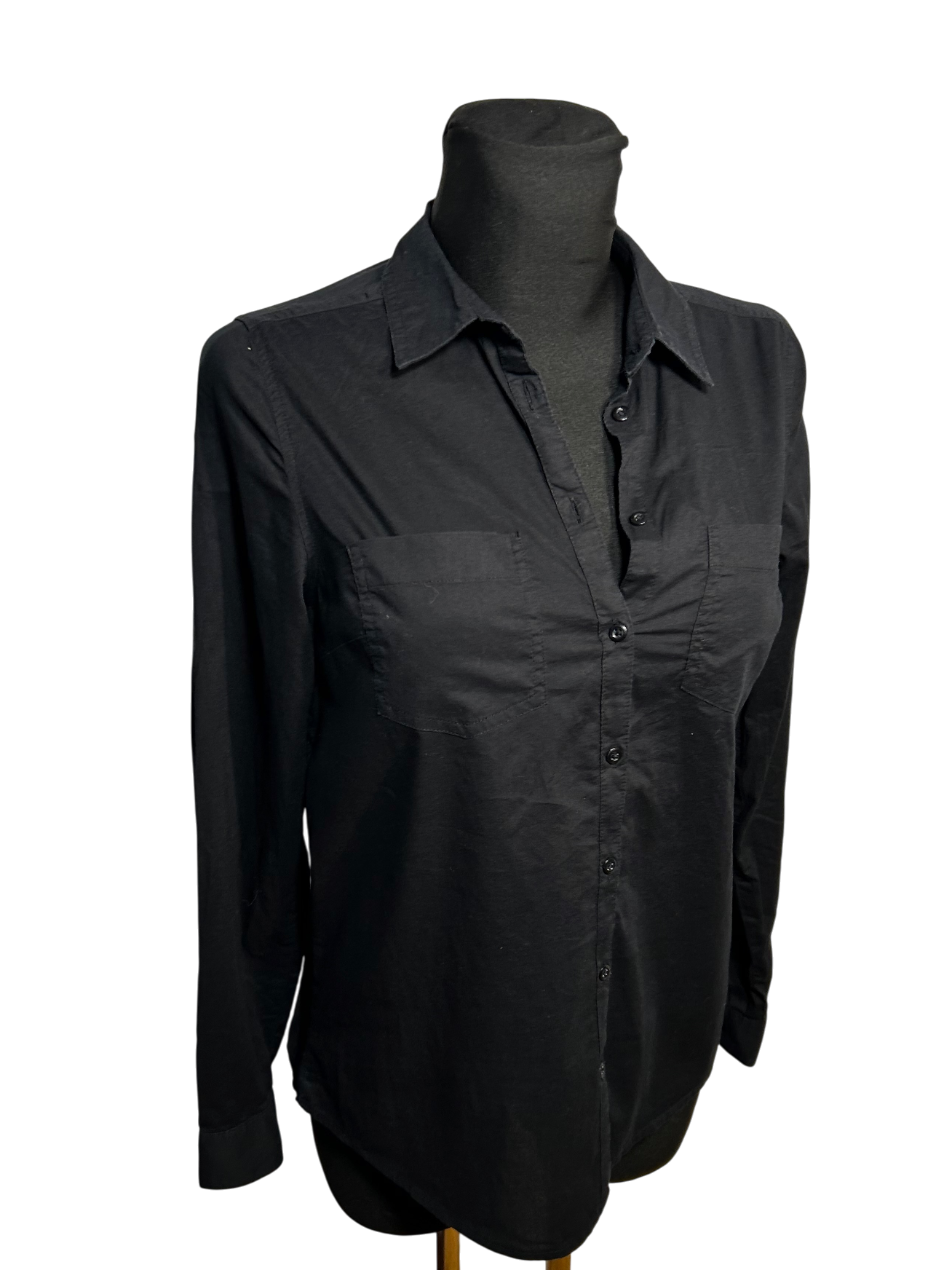 Yessica Damen Bluse Hemdbluse Gr 36 Schwarz Baumwolle Langarm Basic Elegant