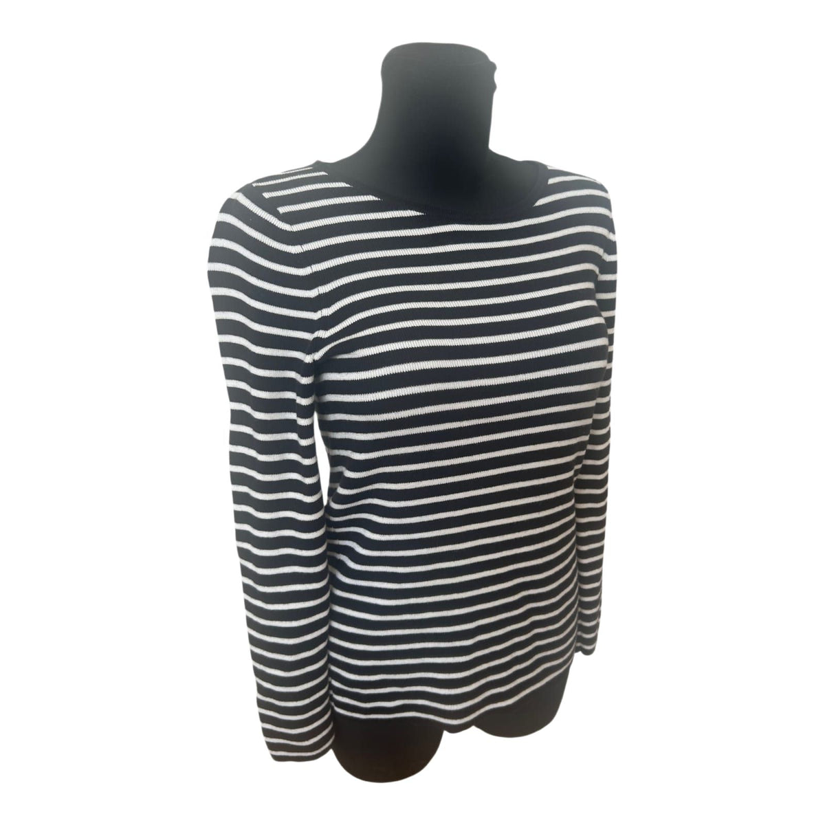 L.L. Bean Pullover Damen Gr M Schwarz Weiss Gestreift Langarm Stretch