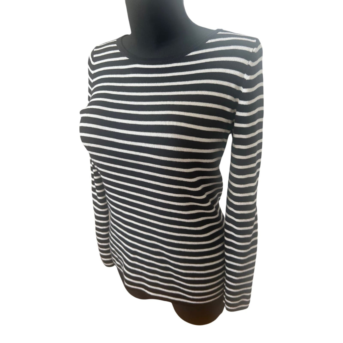 L.L. Bean Pullover Damen Gr M Schwarz Weiss Gestreift Langarm Stretch