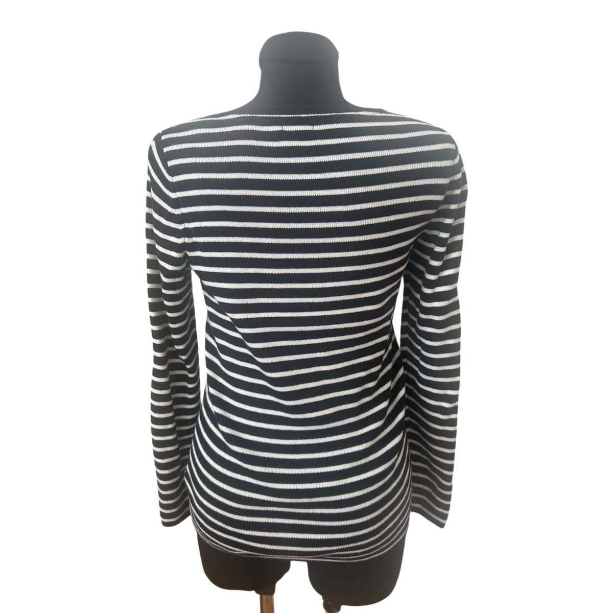 L.L. Bean Pullover Damen Gr M Schwarz Weiss Gestreift Langarm Stretch