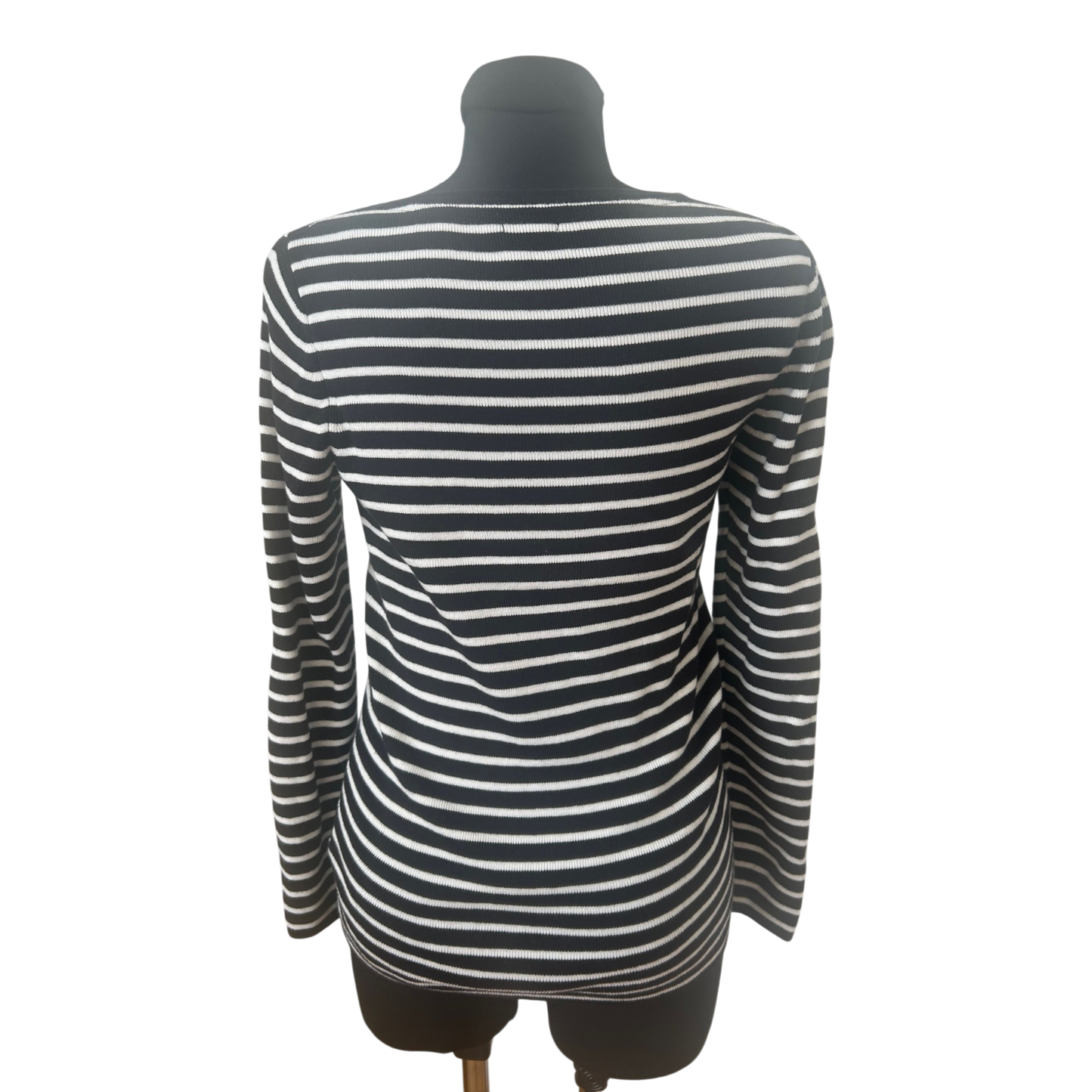 L.L. Bean Pullover Damen Gr M Schwarz Weiss Gestreift Langarm Stretch