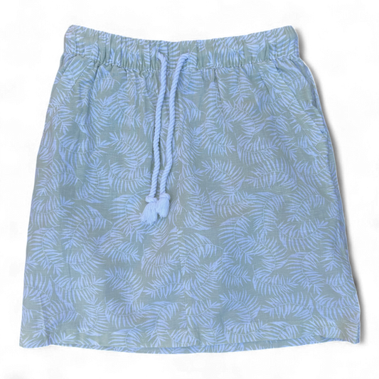 Esmara Damenrock 36 Beigegrün Palmprint Leinen Baumwolle Sommer Gummibund