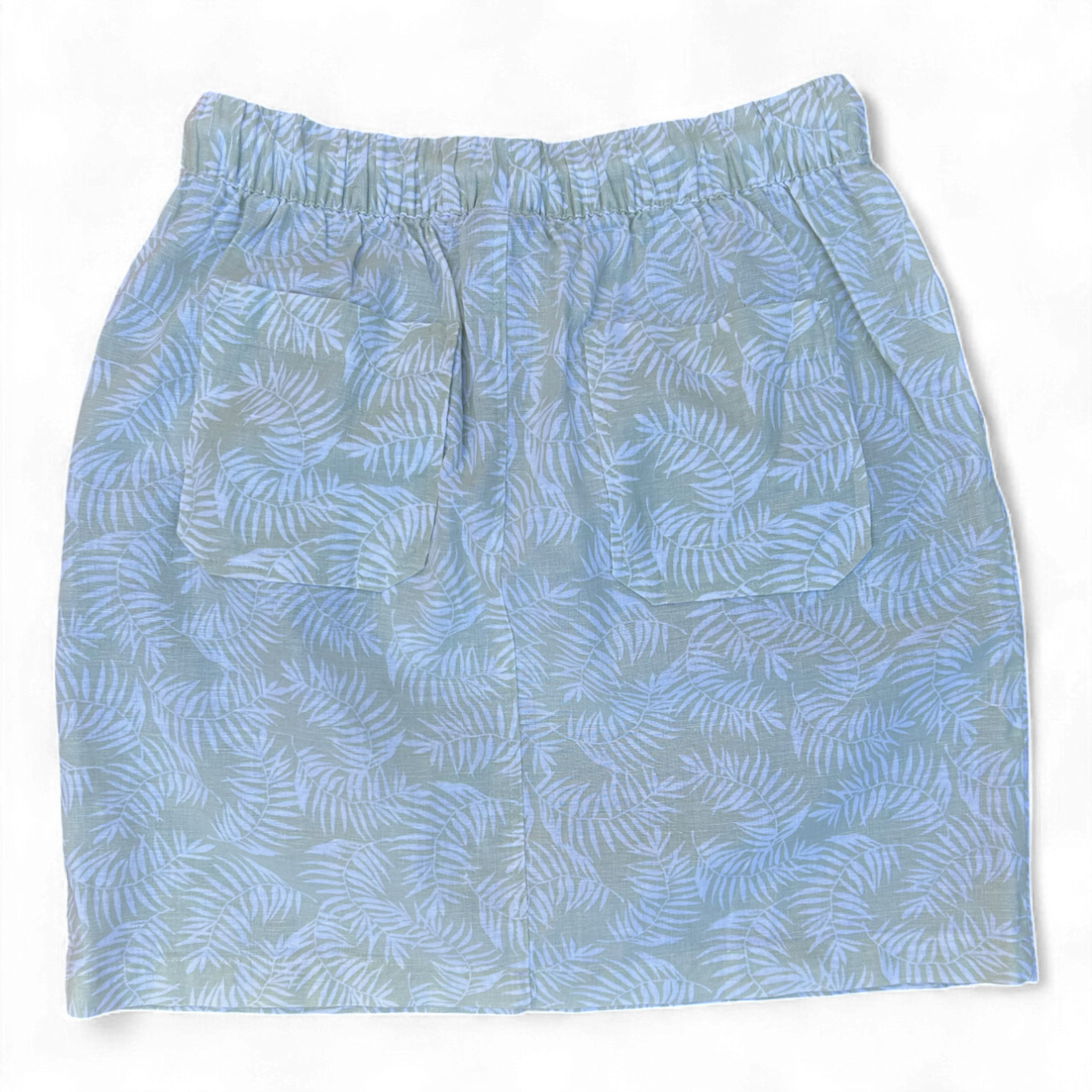 Esmara Damenrock 36 Beigegrün Palmprint Leinen Baumwolle Sommer Gummibund