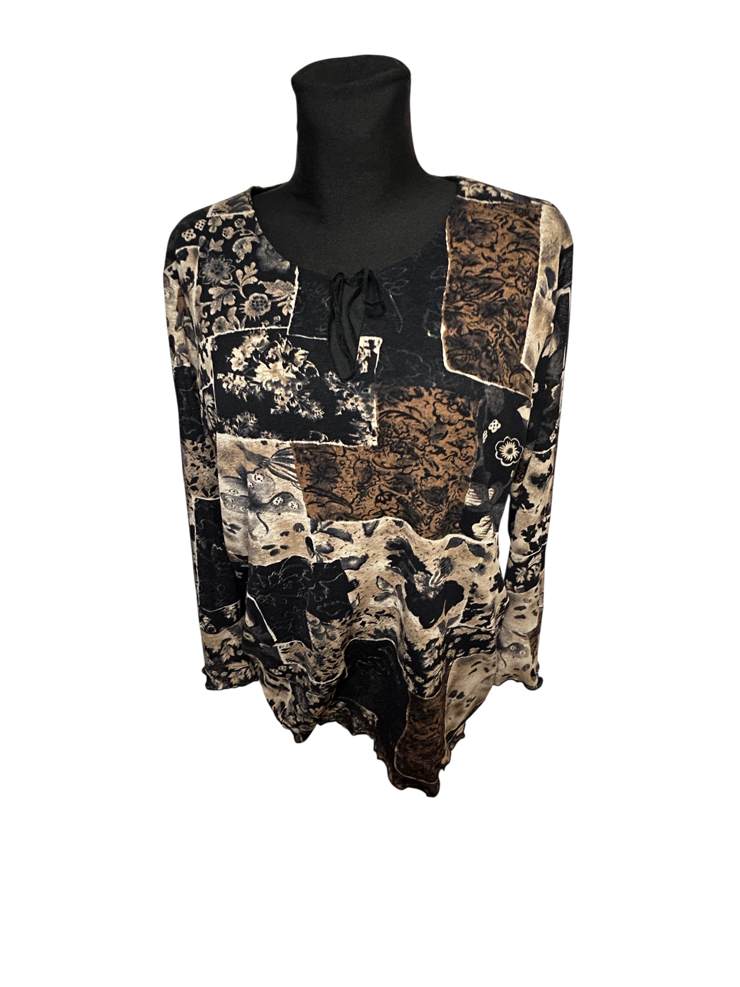 Raspberry Women Tunika Gr 46 Patchwork Muster Leicht Gefüttert Langarm Elegant