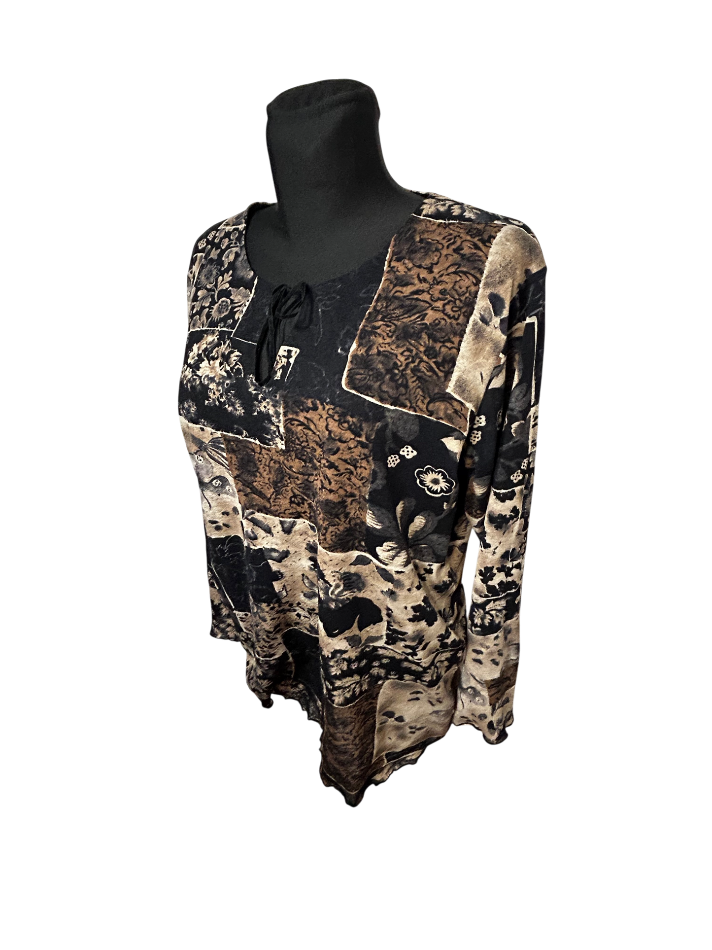 Raspberry Women Tunika Gr 46 Patchwork Muster Leicht Gefüttert Langarm Elegant