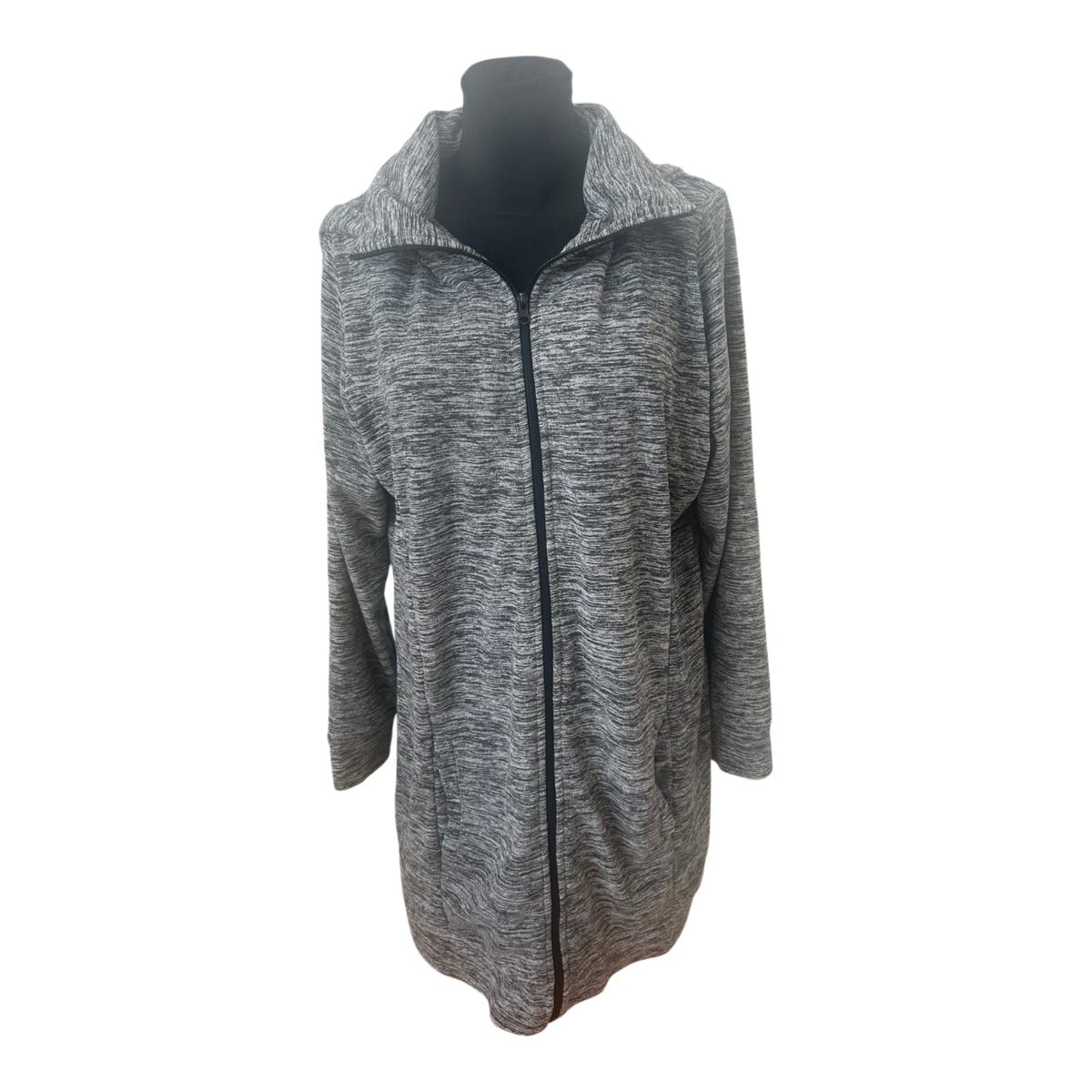 Janina Strickjacke Damen Gr 48 Grau Lang Kapuze Reißverschluss Cardigan