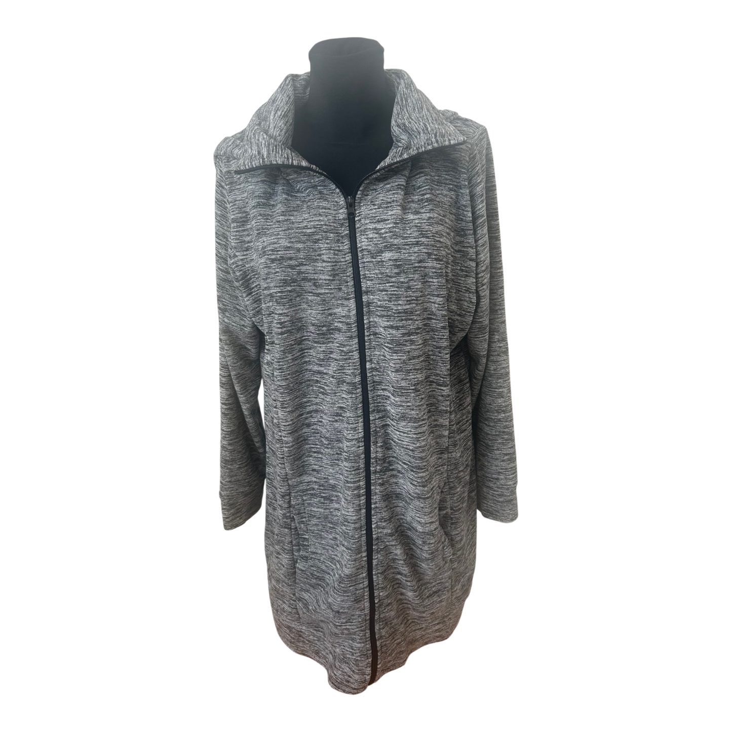 Janina Strickjacke Damen Gr 48 Grau Lang Kapuze Reißverschluss Cardigan