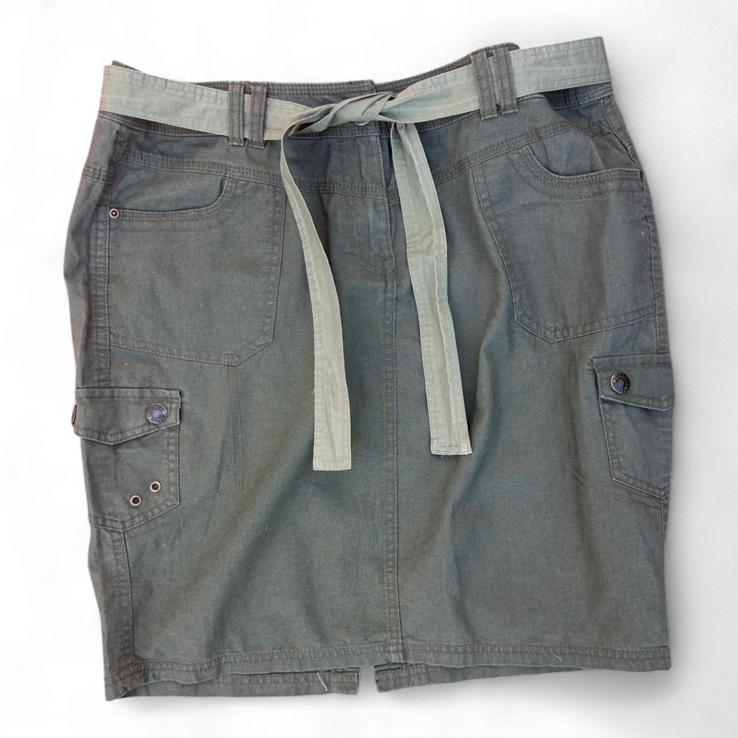 MS Mode Rock 40 Khaki Utility Style Leinen Baumwolle Gürtel Taschen Sommer