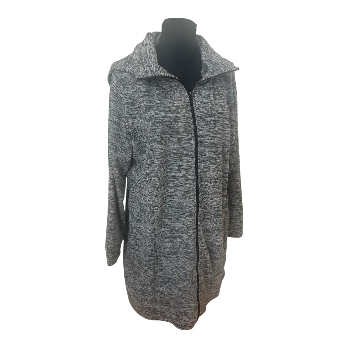Janina Strickjacke Damen Gr 48 Grau Lang Kapuze Reißverschluss Cardigan
