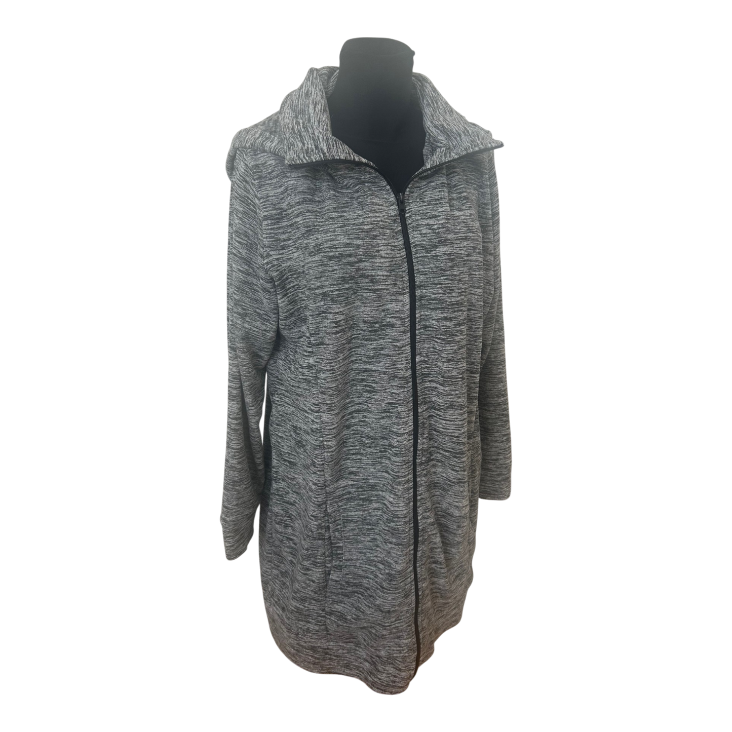 Janina Strickjacke Damen Gr 48 Grau Lang Kapuze Reißverschluss Cardigan