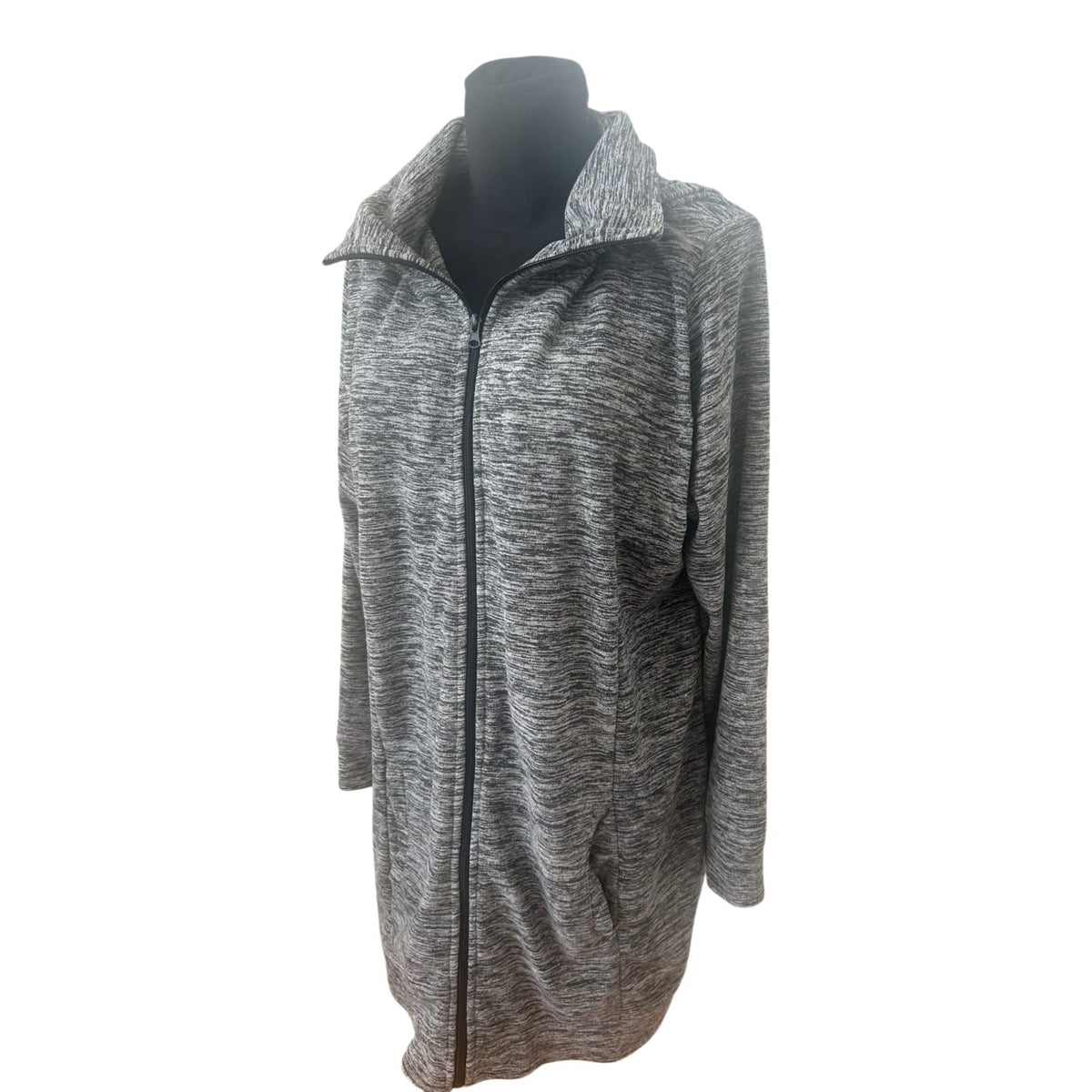 Janina Strickjacke Damen Gr 48 Grau Lang Kapuze Reißverschluss Cardigan