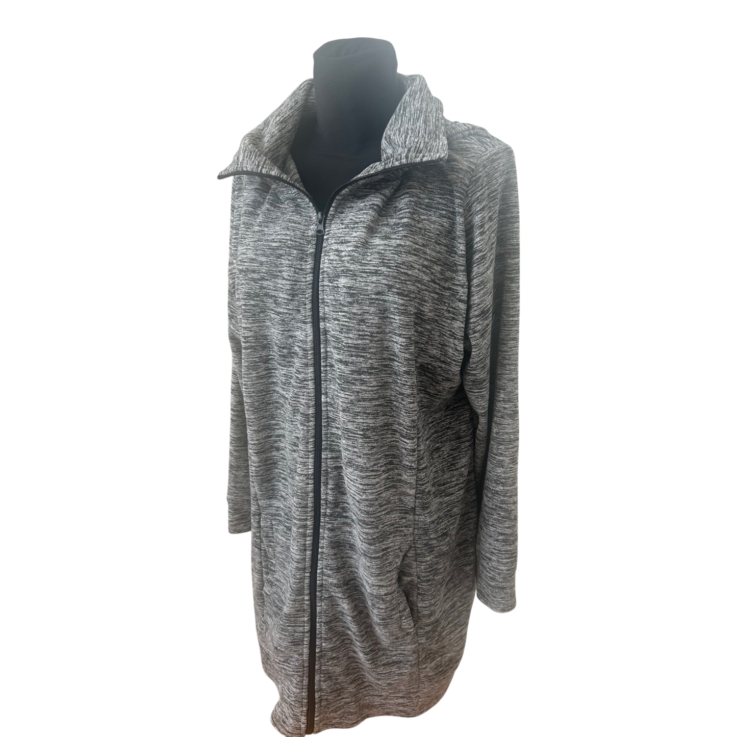 Janina Strickjacke Damen Gr 48 Grau Lang Kapuze Reißverschluss Cardigan