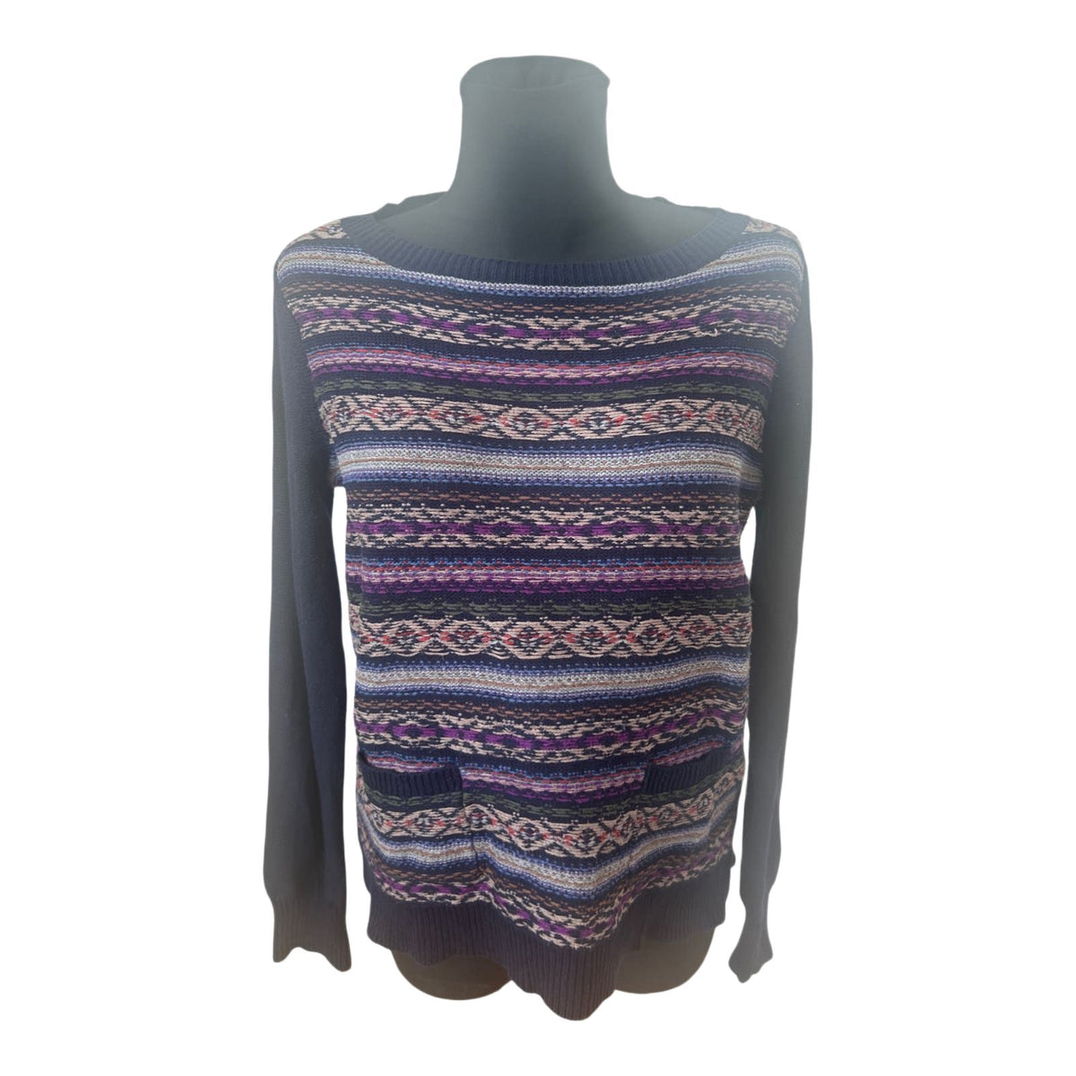 Chaps Ralph Lauren Pullover Damen M Blau Muster Baumwolle Strick Modern