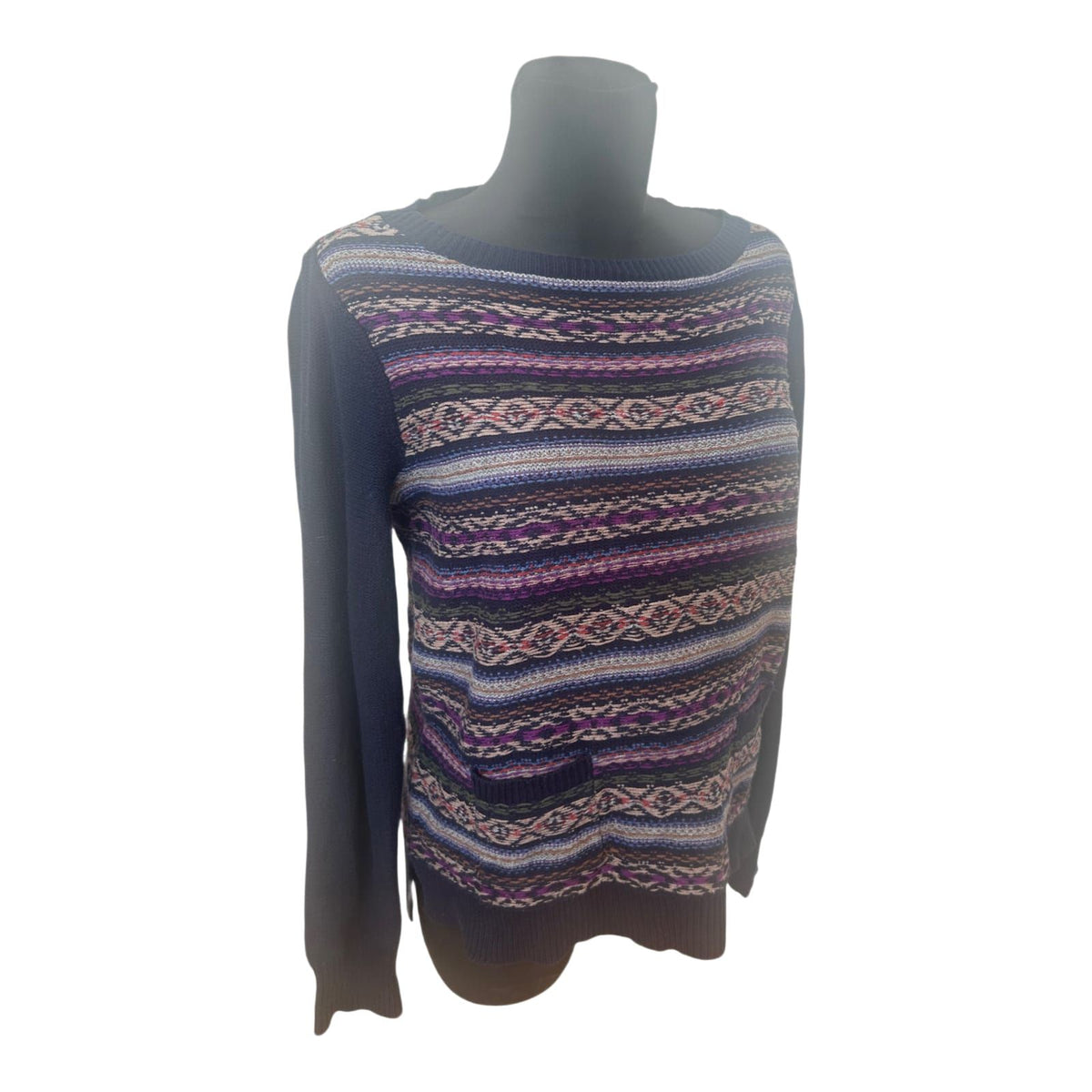 Chaps Ralph Lauren Pullover Damen M Blau Muster Baumwolle Strick Modern