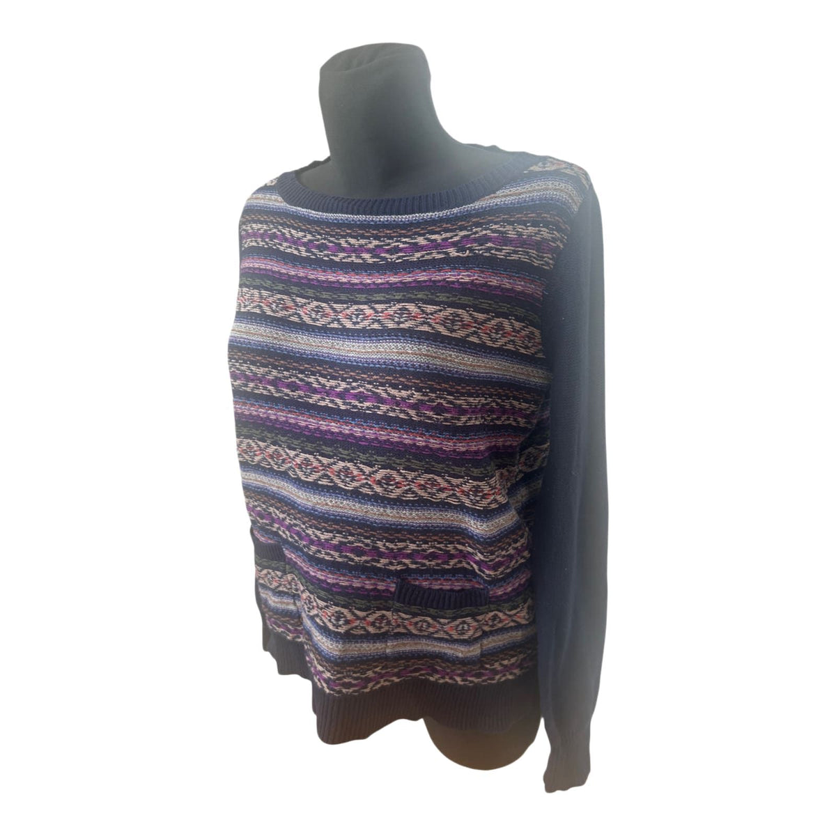 Chaps Ralph Lauren Pullover Damen M Blau Muster Baumwolle Strick Modern