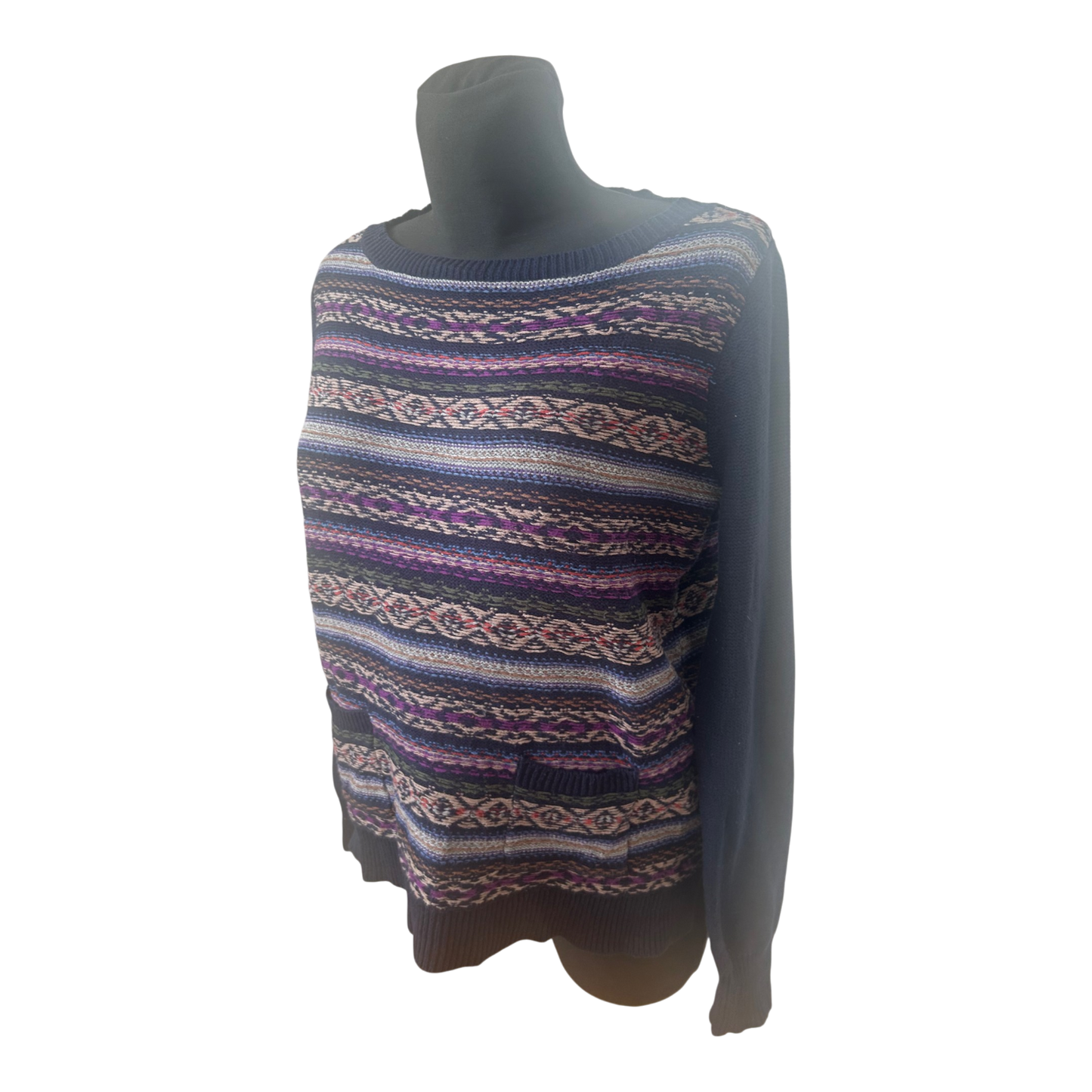 Chaps Ralph Lauren Pullover Damen M Blau Muster Baumwolle Strick Modern