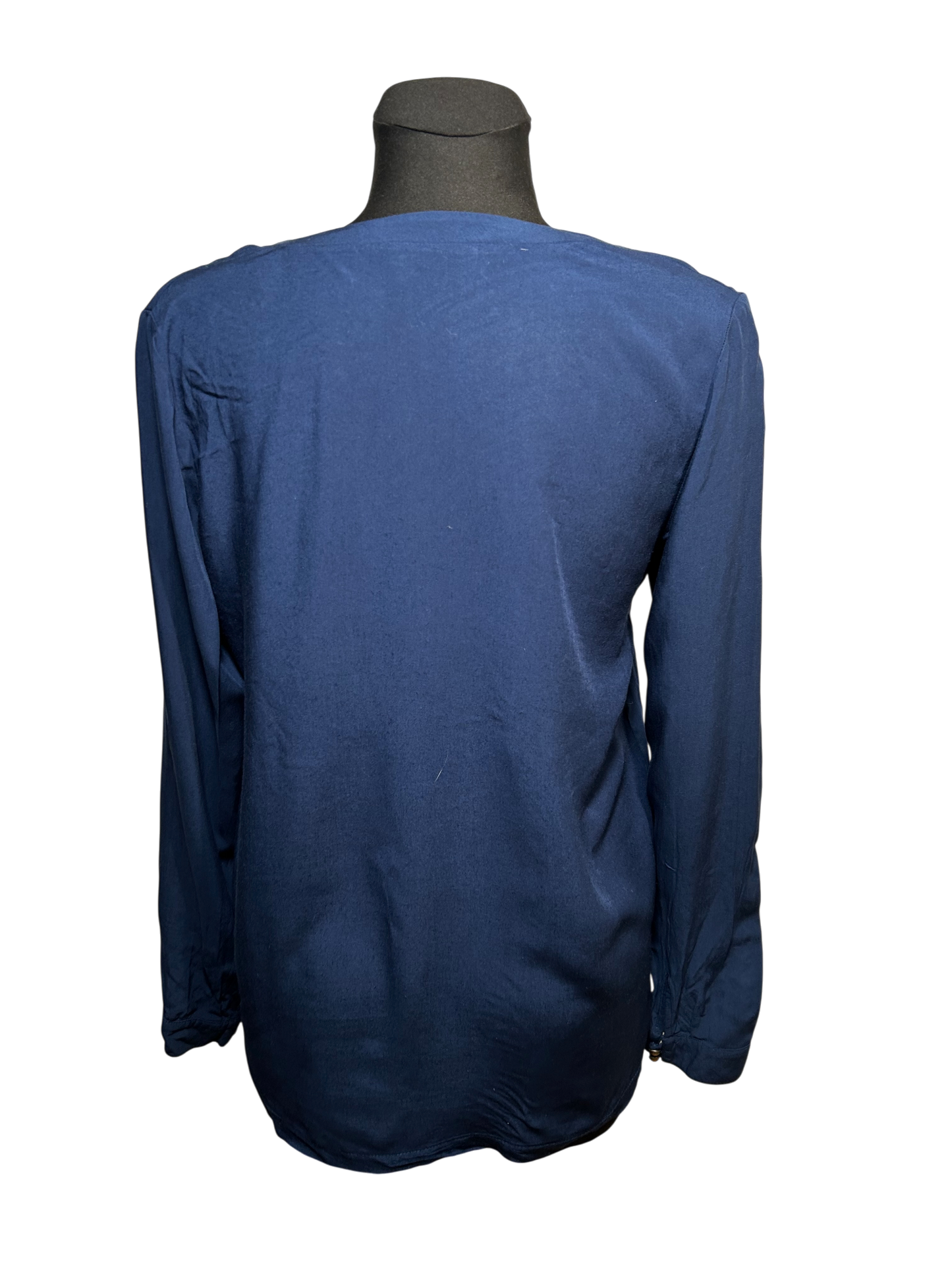 OPM Bluse Damen Gr 38 Viskose Langarm Navy Blau Stickerei Tunika Elegant Boho