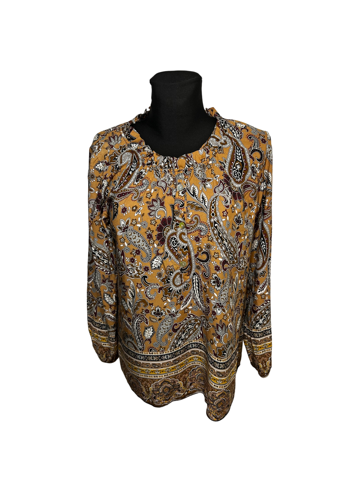 3 Stars Bluse Damen Gr 40 Viskose Paisley Muster Made in Italy Boho Langarm