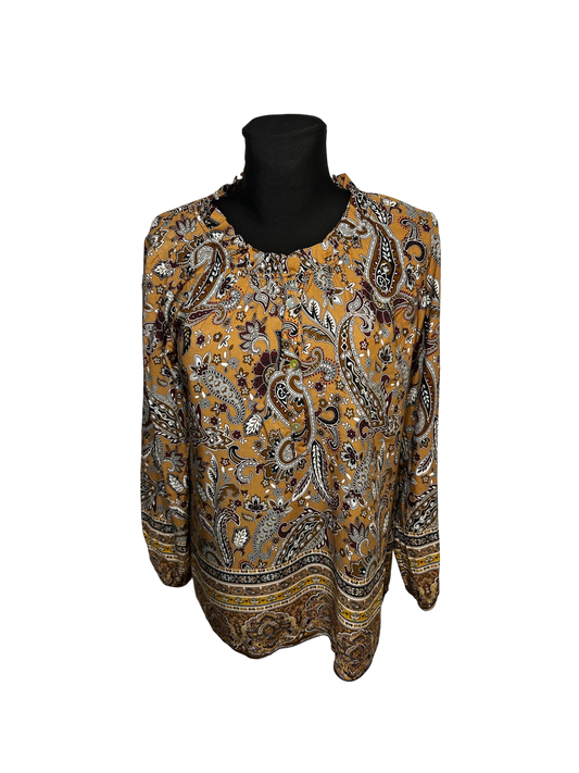 3 Stars Bluse Damen Gr 40 Viskose Paisley Muster Made in Italy Boho Langarm