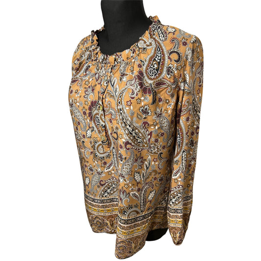 3 Stars Bluse Damen Gr 40 Viskose Paisley Muster Made in Italy Boho Langarm