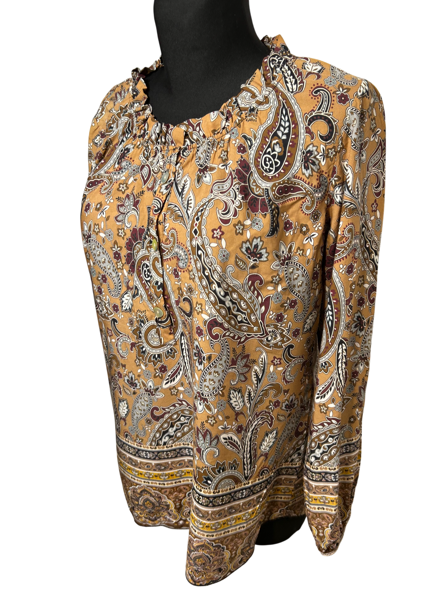3 Stars Bluse Damen Gr 40 Viskose Paisley Muster Made in Italy Boho Langarm