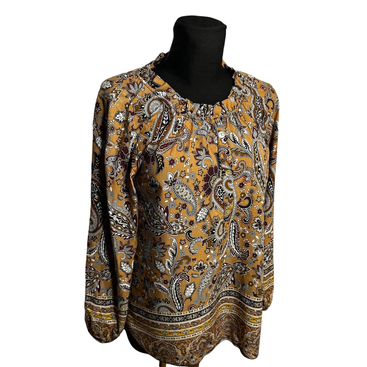 3 Stars Bluse Damen Gr 40 Viskose Paisley Muster Made in Italy Boho Langarm